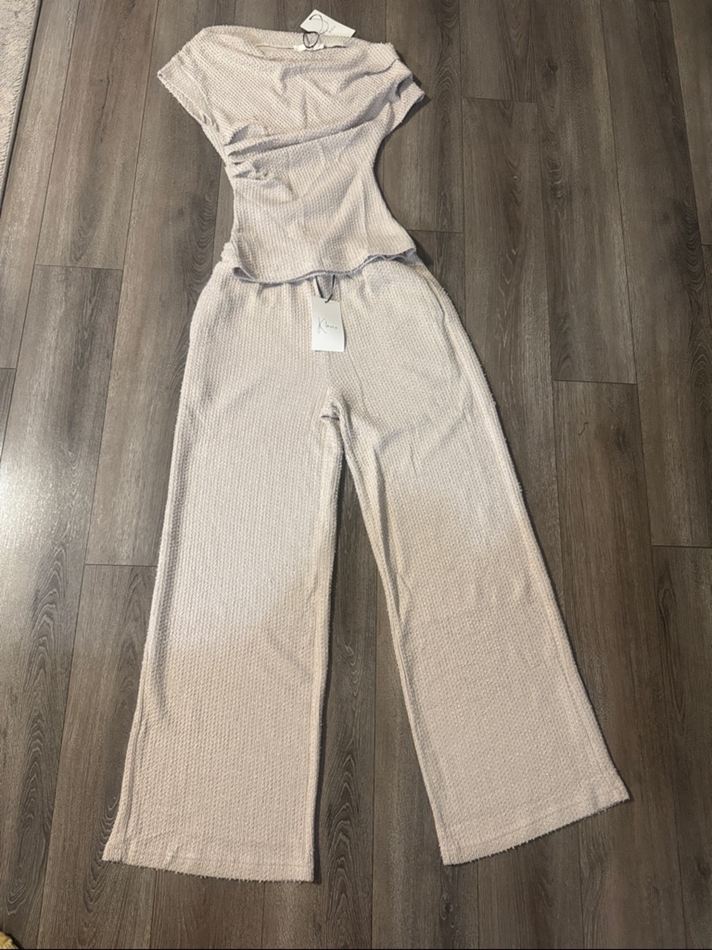 Cozy Ribbed Knit Two-Piece Set in Light Beige